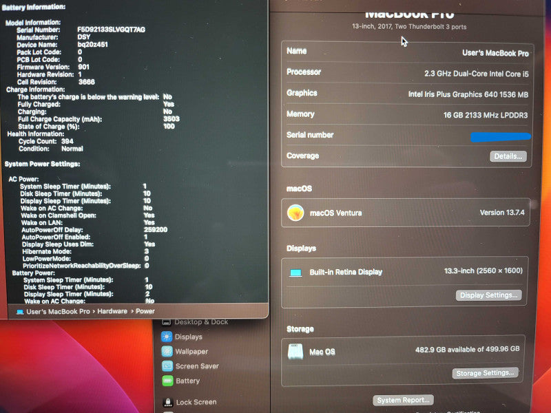Apple MacBook Pro (2017, 13) A1708 i5-7360U 16GB DDR4 500GB SSD READ β Lap200