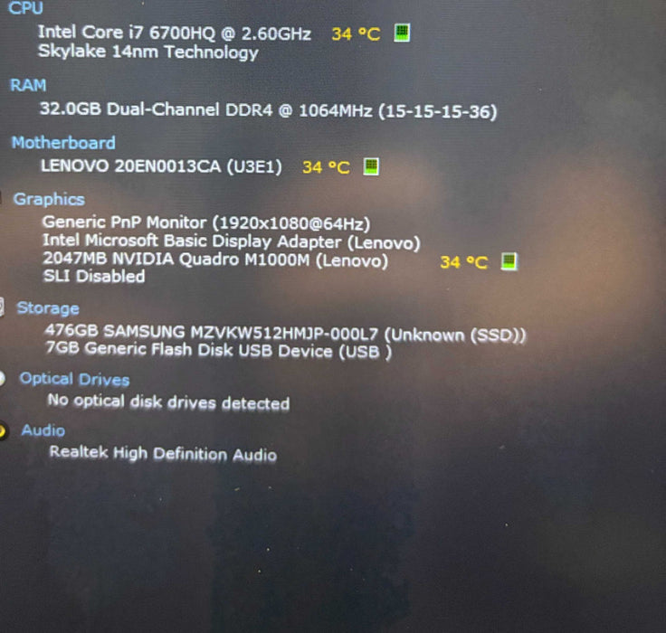 Lenovo ThinkPad P50 i7-6700HQ QUADRO M2000M 32GB RAM 512SSD FRENCH KEYBOARD  Lap200