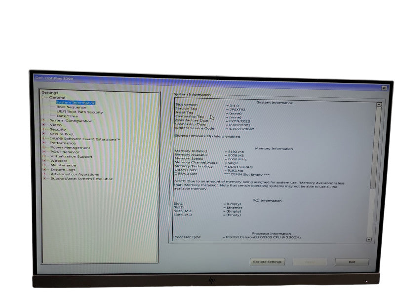 Dell OptiPlex 3090 Celeron G5905 @ 3.50GHz 8GB DDR4 Ram Qθ