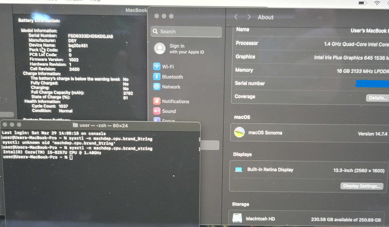 Apple MacBook Pro (2019, 13") A2159 i5-8247U 16GB DDR4 256GB SSD READ  β