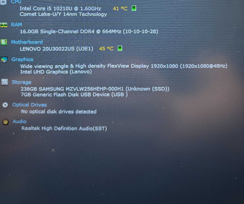 Lenovo ThinkPad L15 Gen 1 Core i5-10210U@1.6GHz 16GB RAM 256GB SSD READ  Lap200