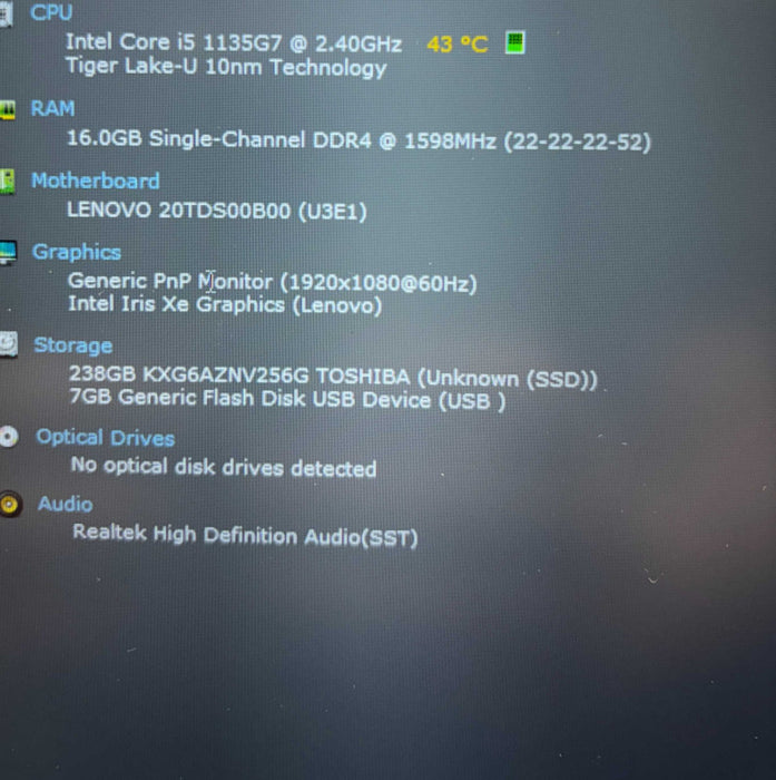 Lenovo ThinkPad E15 G2 Core i5-1135G7@2.4GHz 16GB RAM 256GB SSD  Lap200