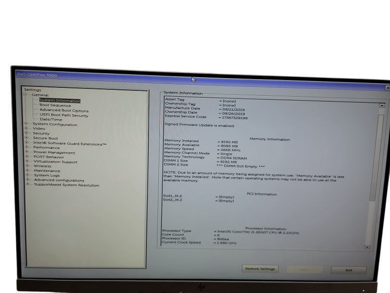 Dell OptiPlex USFF 3060 i5 - 8500T @ 2.10GHz 8GB DDR4 Ram Qθ