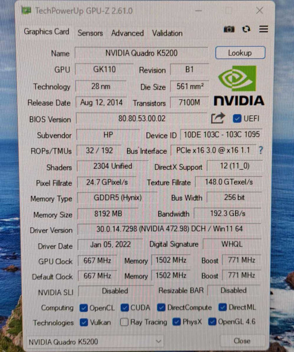 NVIDIA Quadro K5200 | 8GB GDDR5 Graphics Card | 2x DP, 2x DVI