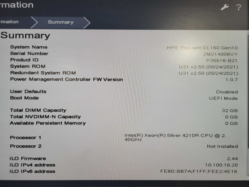 HP DL160 Gen10 1U 8x 2.5" Xeon Silver 4210R @ 2.4GHz 32GB DDR4, P408i SR Gen 10 !