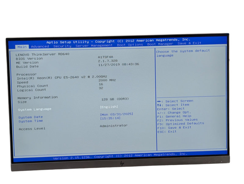 Lenovo RD640 2U Server 2x Intel Xeon E5-2640 v2 128GB RAM  -
