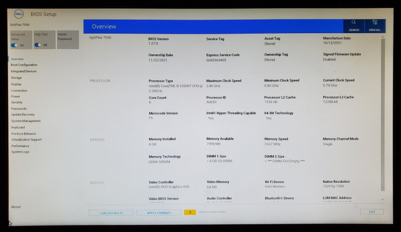 Dell OptiPlex 7090 USFF Core i5-10500T 8GB DDR4 256GB NVMe