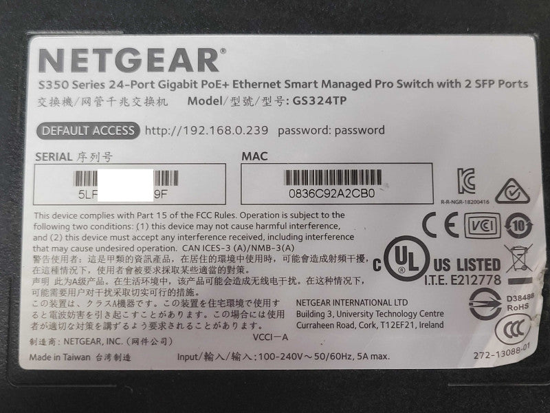 NetGear GS324TP 24-Port Gig PoE+ Smart Managed Pro Switch w/ 2x SFP Ports _