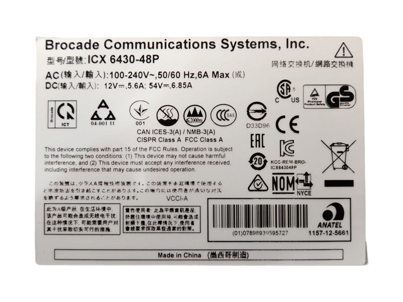 Brocade ICX 6430-48P ICX6430-48P 48x1GbE RJ45 PoE + 4x 1GbE SFP Port Switch