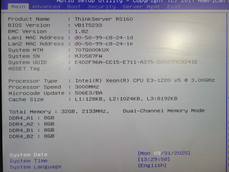 Lenovo ThinkServer RS160 1U Xeon E3-1220 v5 3.00GHz 32GB RAM AVAGO MegaRaid !