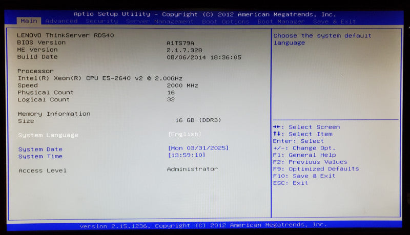Lenovo ThinkServer RD540 2x Xeon E5-2640 v2 16GB RAM LSI 9260-8i - No HDD