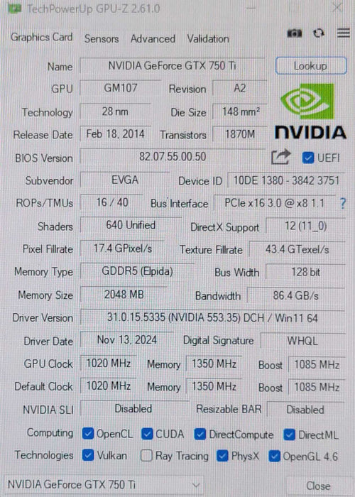 EVGA GeForce GTX 750 Ti 02G-P4-3751-KR 2GB GDDR5 Graphics card _
