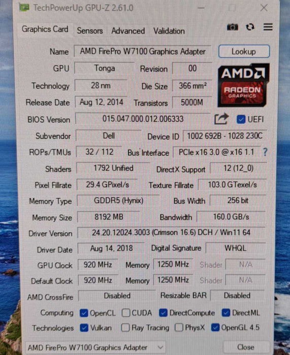 AMD FirePro W7100 8GB GDDR5 Graphics Card | 4x DisplayPort