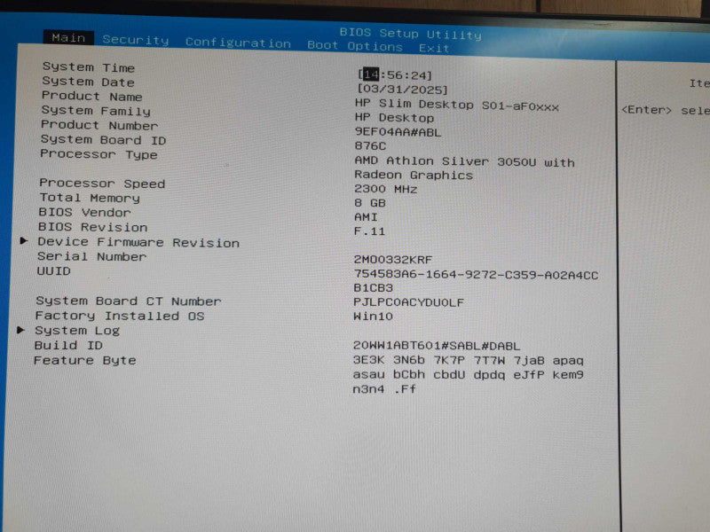 HP S01-aF0209 SFF Athlon Silver 3050U 8GB RAM - No HDD