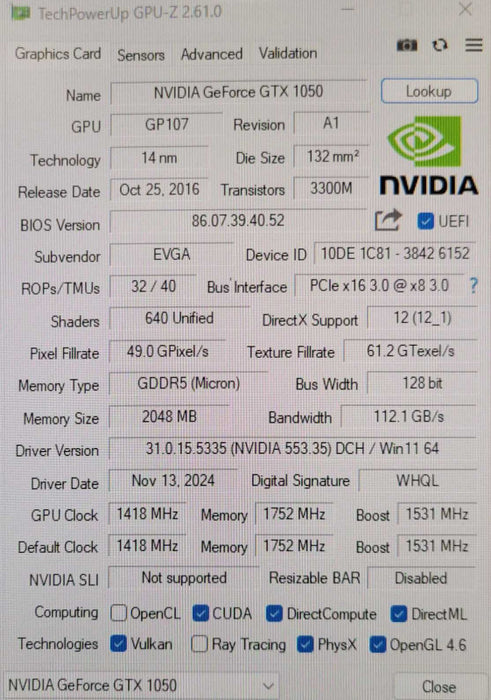EVGA GeForce GTX 1050 SC 02G-P4-6152-KR 2GB GDDR5 Graphics card _