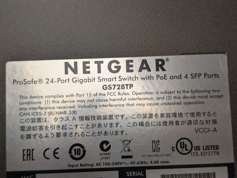 NETGEAR ProSafe GS728TP 24-Port Gigabit Smart Switch with PoE 4x SFP -