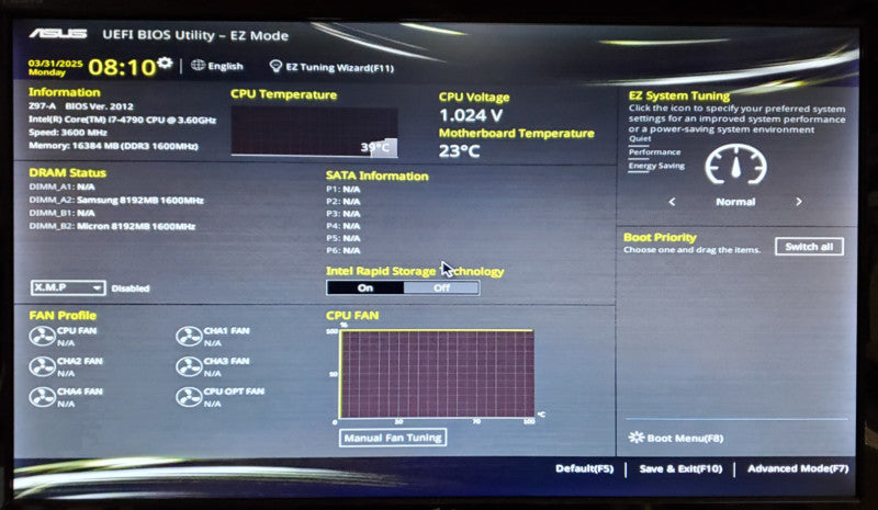 ASUS Z97-A Motherboard Core i7-4790 16GB RAM - No I/O Shield/Cooler