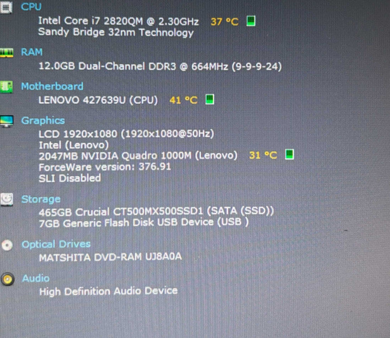 Lenovo ThinkPad W520 i7-2820QM QUADRO 1000M 2GB GPU  12GB RAM 500GB SSD  Lap200