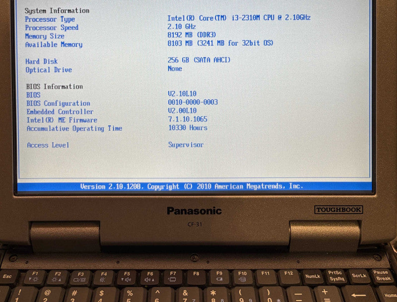 Panasonic TOUGHBOOK CF-31 TOUCH i3-2310M 8GB RAM 256GB SSD 10330 Hrs. READ!