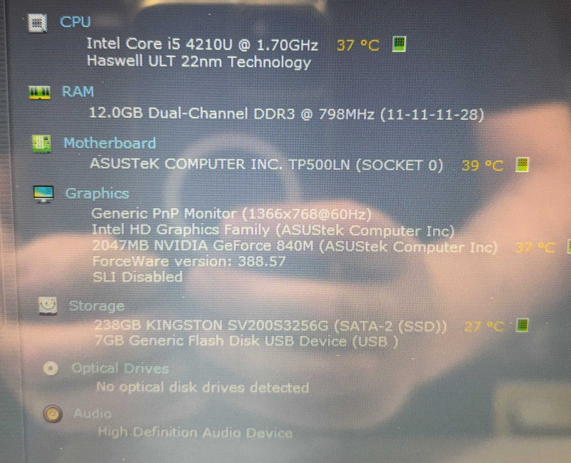 Asus TP500L TOUCH i5-4210U@1.7ZGHz GeForce 840M 2GB GPU 12GB RAM 256GB SSD  Lap200