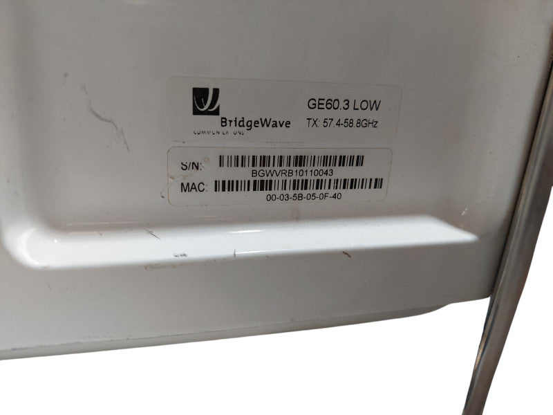 BridgeWave GE60.3 Low TX 57.4-58.8GHz Mac:00-03-5B-05-0F-40 =