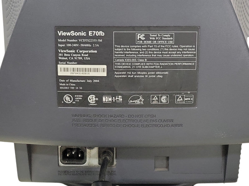 Viewsonic E70fb 17" SXGA Flat CRT Monitor Black, VCDTS22355-5M , READ Q_
