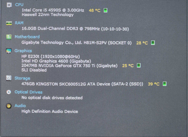 Custom PC/Gigabyte H81M-S2PV, i5-4590S, 16GB DDR3, 512GB SSD, GTX750Ti