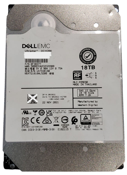 18TB SAS 3.5" Dell EMC Ultrastar 7.2K 12Gb/s 512e HDD - P/N: 0F38377 +