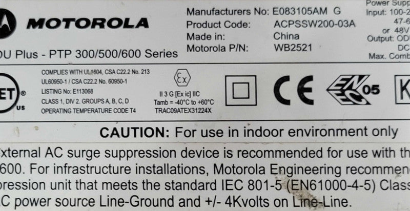 Motorola PIDU Plus Power Supply For PTP 300/500/600 Series ACPSSW200-03A Q_