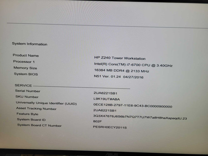 HP Z240 - Intel Core i7-6700 16GB DDR4 NO HDD QUADRO K620 400W PSU %