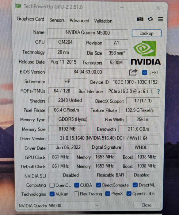 NVIDIA Quadro M5000 8GB GDDR5 Graphics Card | 4x DP 1x DVI