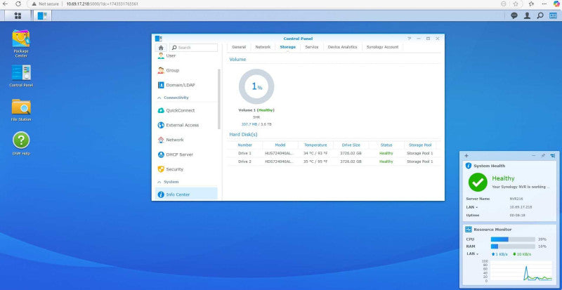 Synology network video recorder NVR216 with 2x 4TB HDDs _
