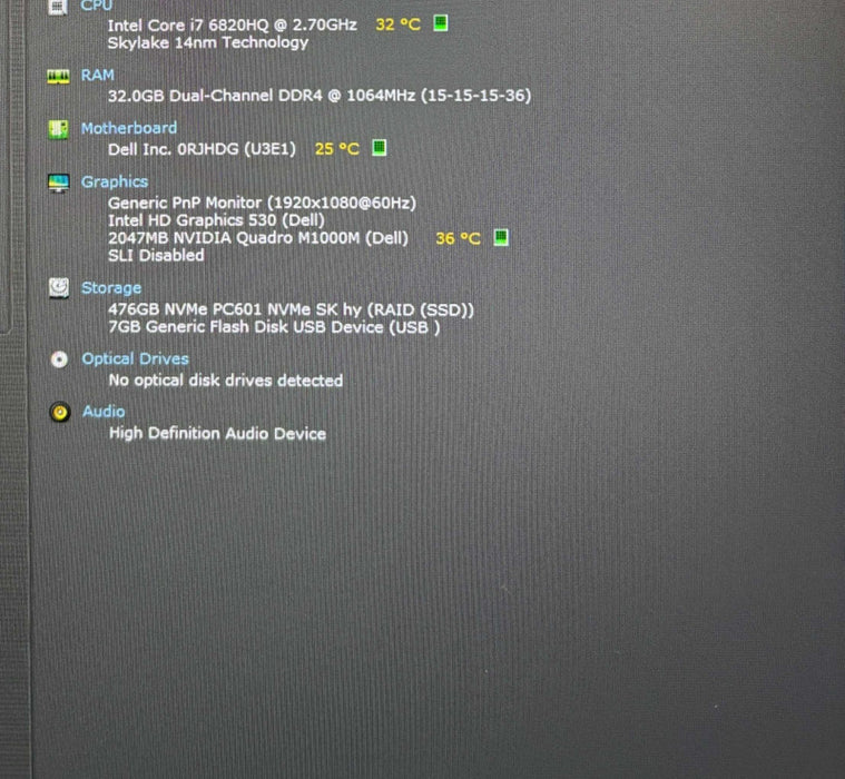 Dell Precision 7510 i7-6820HQ@2.7GHz QUADRO M1000M 2GB GPU 32GB RAM 512SSD  Lap200