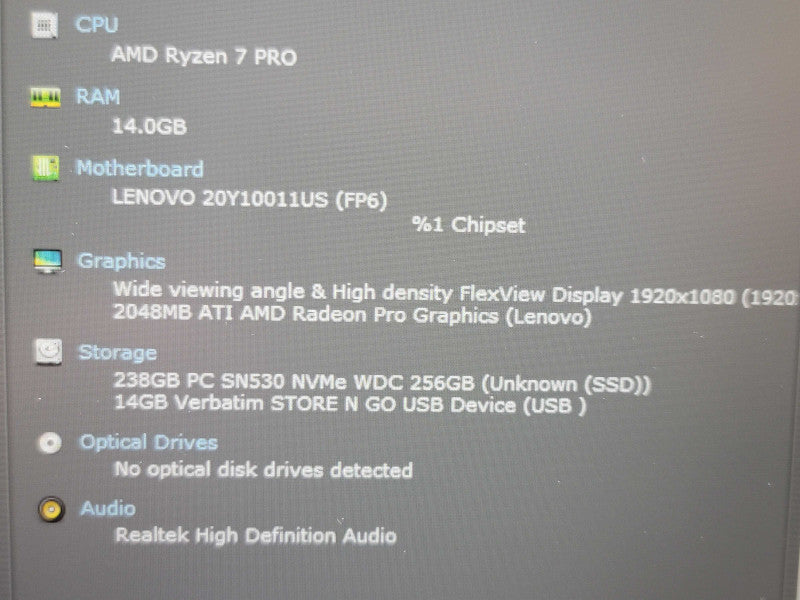Lenovo ThinkPad P14s Ryzen 7 4750U 16GB DDR4 256GB SSD  β Lap200