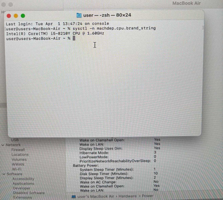 Apple MacBook Air 13" 2019 i5-8210Y 8GB 128SSD No Power Adapter