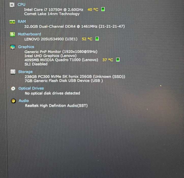 Lenovo ThinkPad P15 Gen 1 i7-10750H@2.6GHz QUADRO T1000 4GB GPU 32GB 256SSD  Lap200