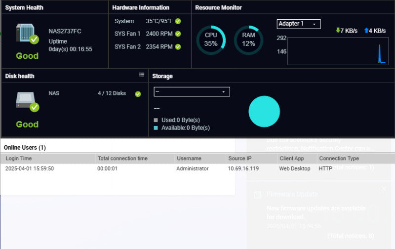 QNAP TS-1263U-RP 12-Bay NAS Network Attached Storage w/ 4x 4TB HDD's