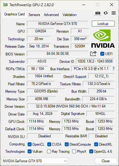ASUS STRIX GTX 970 DirectCU II OC 4GB GDDR5 Graphics Card 2xDVI 1xHDMI 1xDP
