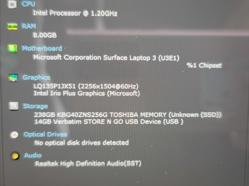 Microsoft Surface Laptop 3 1868 i5-1035G7 8GB RAM 256GB SSD  β Lap200