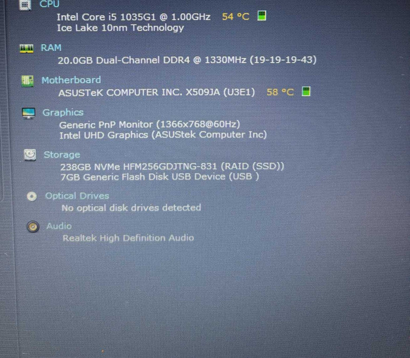 Asus VivoBook X509JA Core i5-1035G7 16GB RAM 256GB SSD READ  Lap200