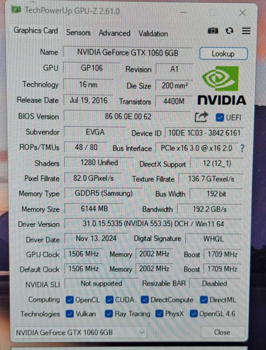 EVGA NVIDIA GeForce GTX 1060 6GB GDDR5 Gaming Graphics Card