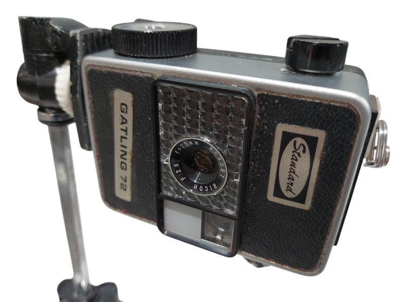 Vintage Standard Camera Gatling 72 Ricoh F:2.8-F=25mm Lens & Tri-Pod Stand  =