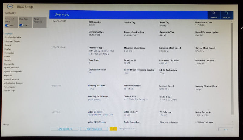 Dell OptiPlex 5090 USFF Core i7-11700T 16GB RAM 256GB NVMe