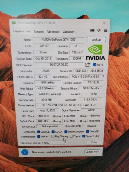 ASUS NVIDIA GTX 1050 2GB PCIE %