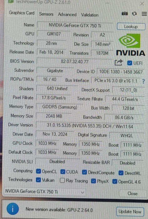 GIGABYTE GeForce GTX 750 Ti 2G GDDR5