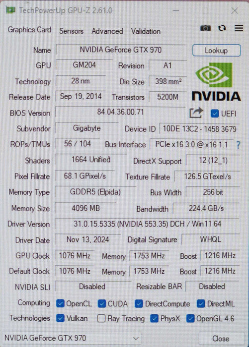 Gigabyte NVIDIA GeForce GTX 970 4GB Graphic Card, GV-N970IXOC-4GD