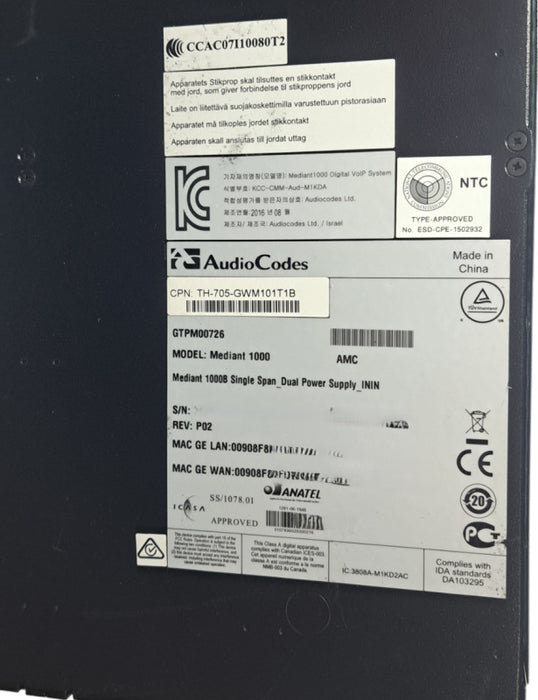 AudioCodes Mediant 1000B GTPM00726