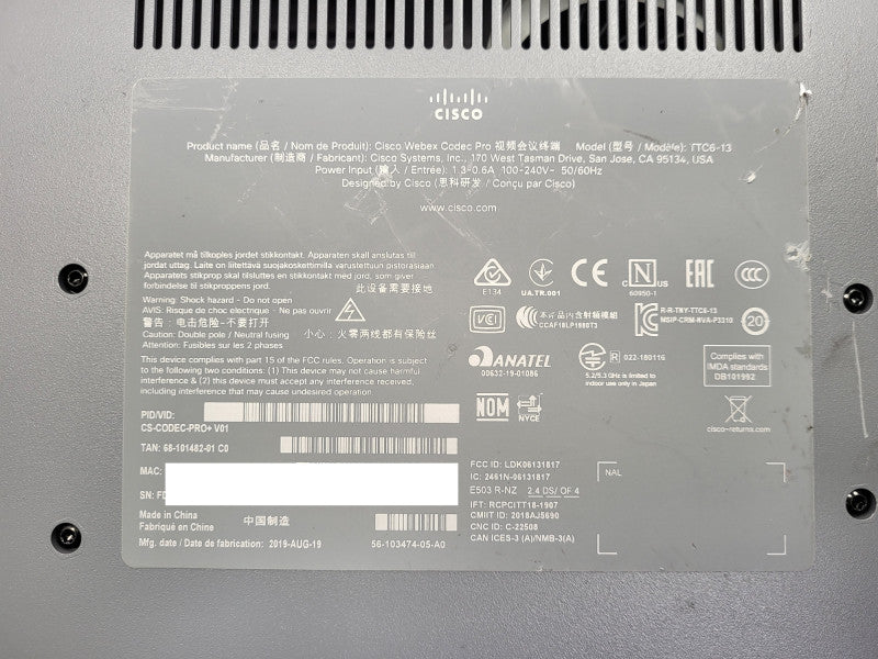 Cisco Webex Codec Pro TTC6-13 CS-CODEC-PRO+ V01 READ $