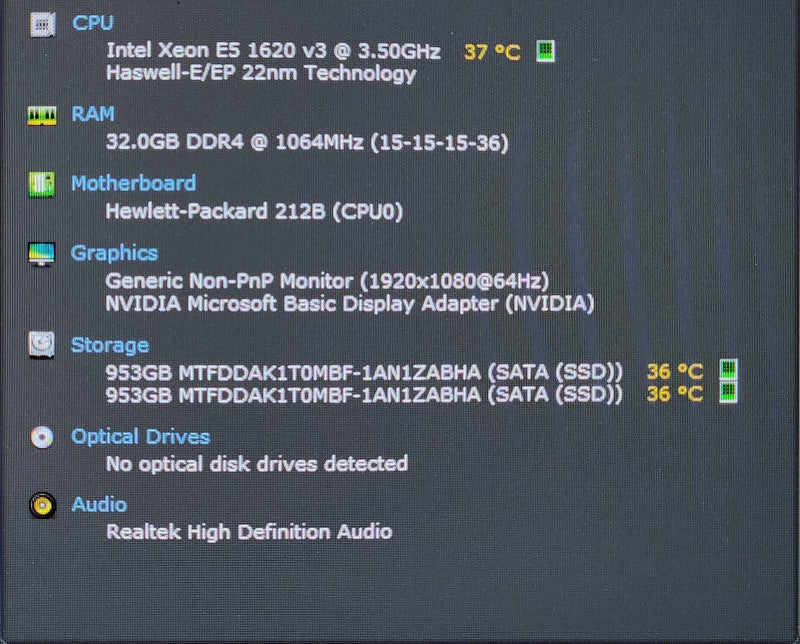 HP Z440 Workstation, Xeon E5-1620 v3 3.50GHz, 32GB DDR4, K4000, 2x 1TB SSD