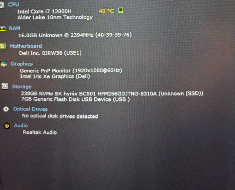 Dell latitude 5531 i7-12800H@2.4GHz 16GB RAM 256GB SSD No Power Adapter  Lap200